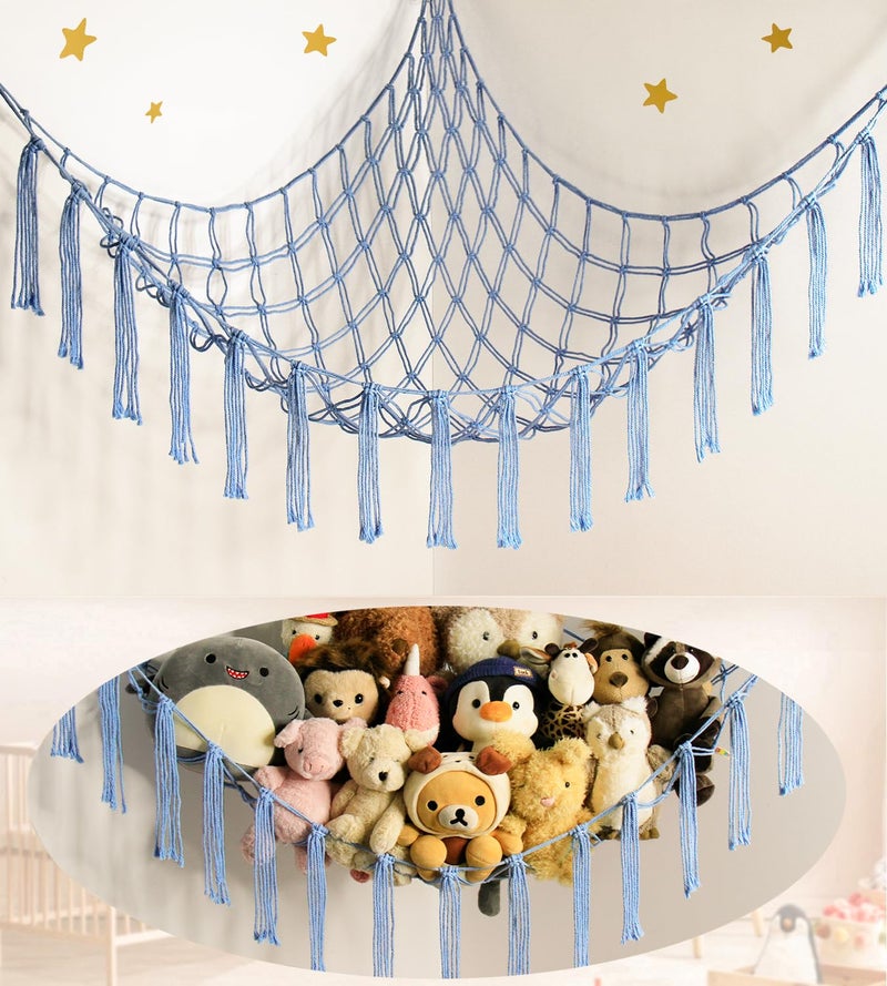 mirolam Stuffed Animal Storage Hammock Net - Toy Hammock Net for Stuffed Animals Corner - Hanging Stuff Animal Organizer Holder Large Size Baby Nursery Room Decor-Blue - Image 1