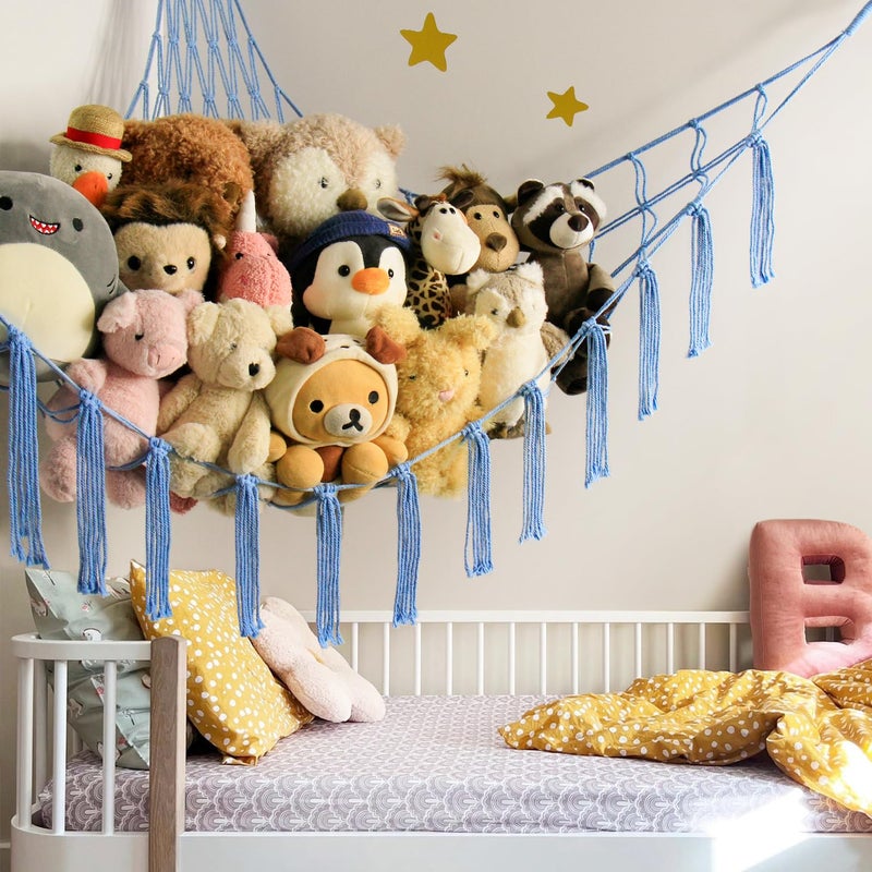 mirolam Stuffed Animal Storage Hammock Net - Toy Hammock Net for Stuffed Animals Corner - Hanging Stuff Animal Organizer Holder Large Size Baby Nursery Room Decor-Blue - Image 2