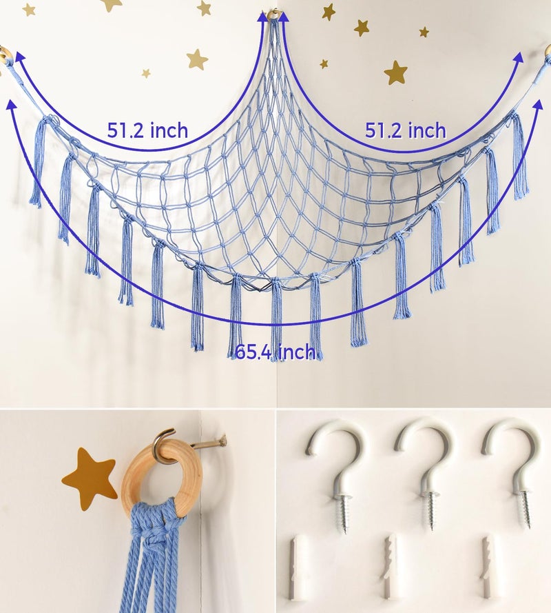 mirolam Stuffed Animal Storage Hammock Net - Toy Hammock Net for Stuffed Animals Corner - Hanging Stuff Animal Organizer Holder Large Size Baby Nursery Room Decor-Blue - Image 5