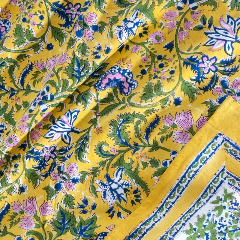 TOAI Hand Block Printed Bedsheet | Pure Cotton | Double Bed Queen Size 90"x108" | 210 TC Bedsheets |Includes 2 Pillow Covers (Yellow Garden) - Image 2