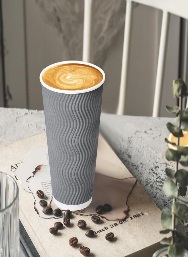 BYSNOW 100 Pack 16 oz Coffee Cups with Lids, Disposable Insulated Hot Cups To Go Paper Coffee Cups, Corrugated Ripple Wall Cup for Hot Drink, Office, Coffee Bar (Grey 16 oz) - Image 4