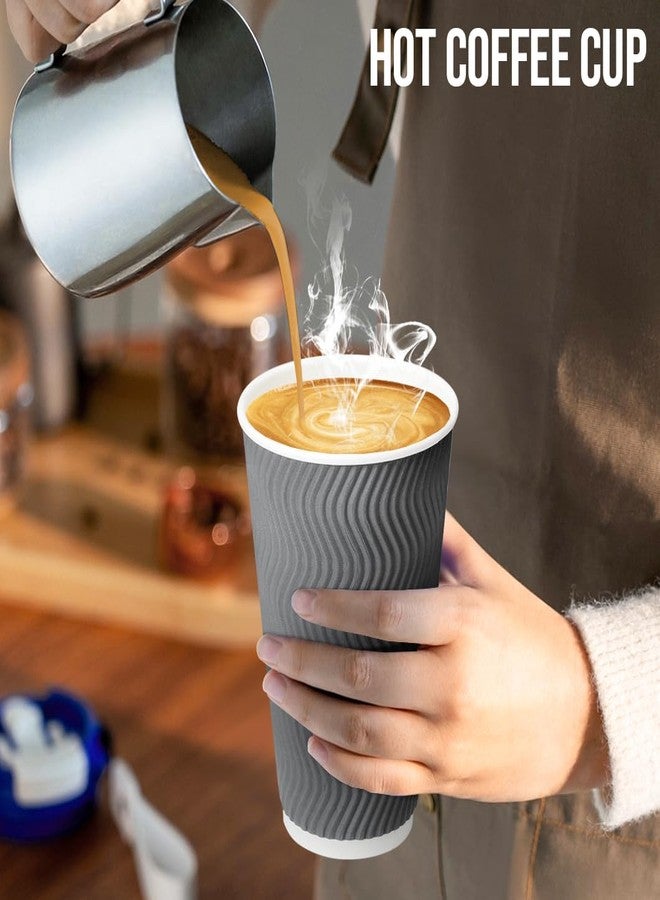 BYSNOW 100 Pack 16 oz Coffee Cups with Lids, Disposable Insulated Hot Cups To Go Paper Coffee Cups, Corrugated Ripple Wall Cup for Hot Drink, Office, Coffee Bar (Grey 16 oz) - Image 5