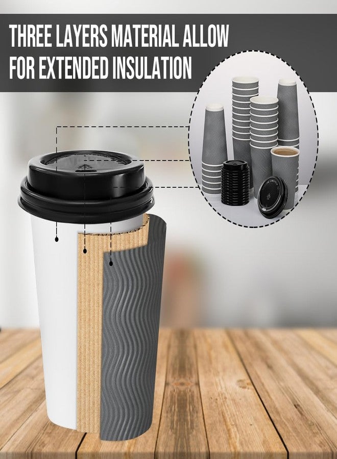 BYSNOW 100 Pack 16 oz Coffee Cups with Lids, Disposable Insulated Hot Cups To Go Paper Coffee Cups, Corrugated Ripple Wall Cup for Hot Drink, Office, Coffee Bar (Grey 16 oz) - Image 3
