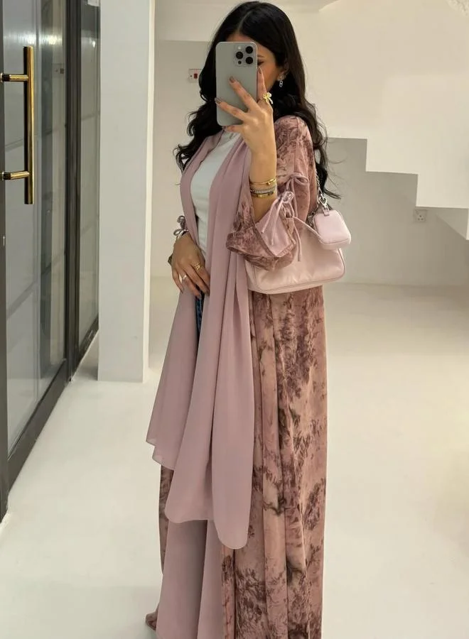 Take Two  Abstract Print Open Front Abaya for Women | Best Price UAE