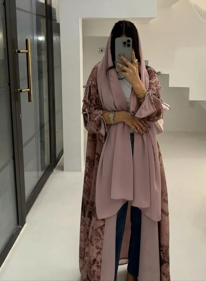 Take Two  Abstract Print Open Front Abaya for Women | Best Price UAE