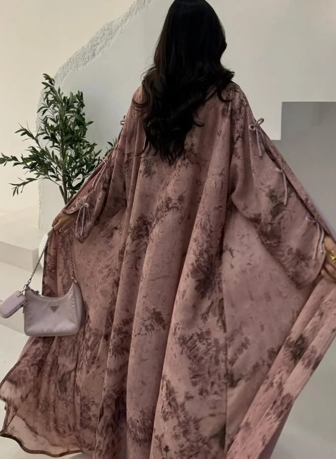 Take Two  Abstract Print Open Front Abaya for Women | Best Price UAE