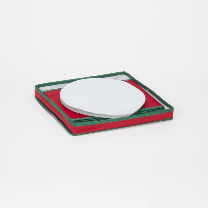 Household Essentials 536Red Holiday China Storage Chest With Lid And Handles | Dinner Plate | Red Canvas With Green Trim - Image 4