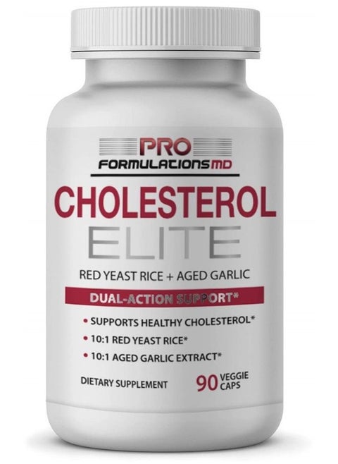 Cholesterol Elite – Dual Action Cholesterol Support – 90 vcaps – Powered by Red Yeast Rice (10:1) & Aged Garlic Extract (10:1) – Enhanced with Inositol & Artichoke Extract