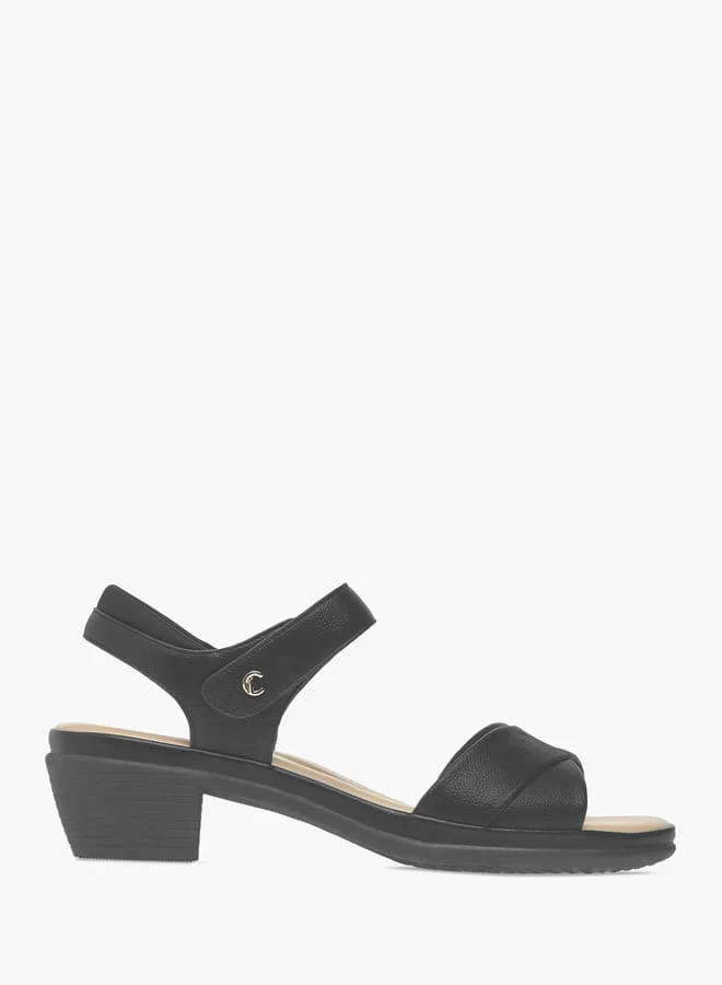 Le Confort Women Solid Block Heel Sandals with Hook and Loop Closure