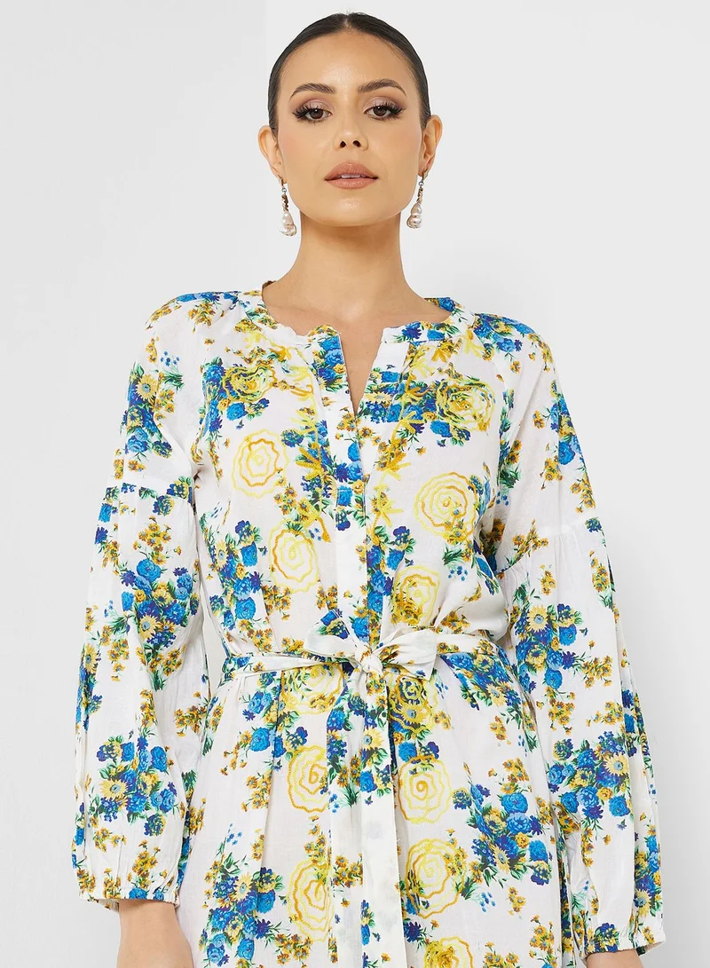 ارابيان كلوزيت Printed Tie Detail Jalabiya