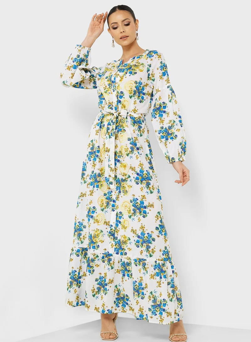 ارابيان كلوزيت Printed Tie Detail Jalabiya