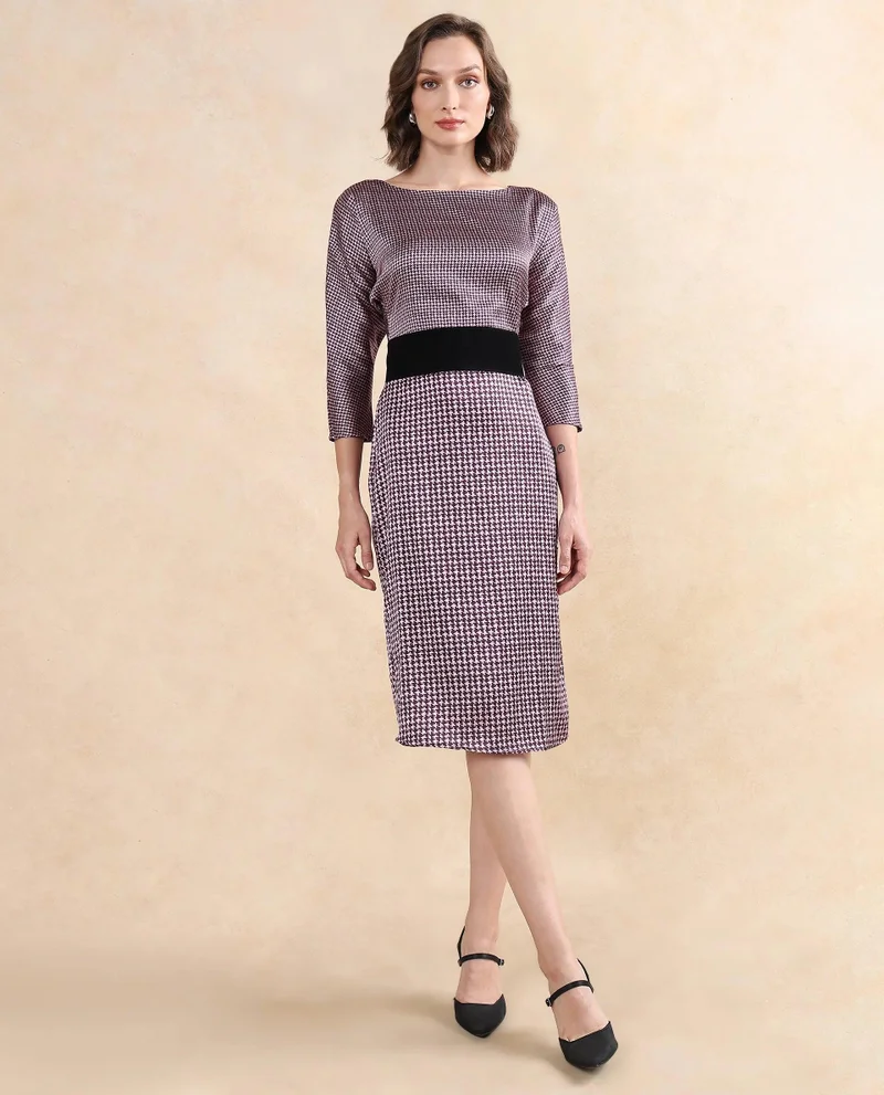ريريزم Women's Houndstooth Printed Fitted Dress