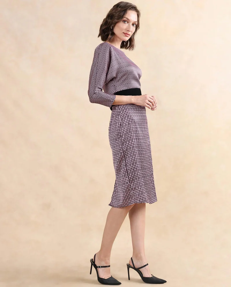 Rareism Women's Houndstooth Printed Fitted Dress