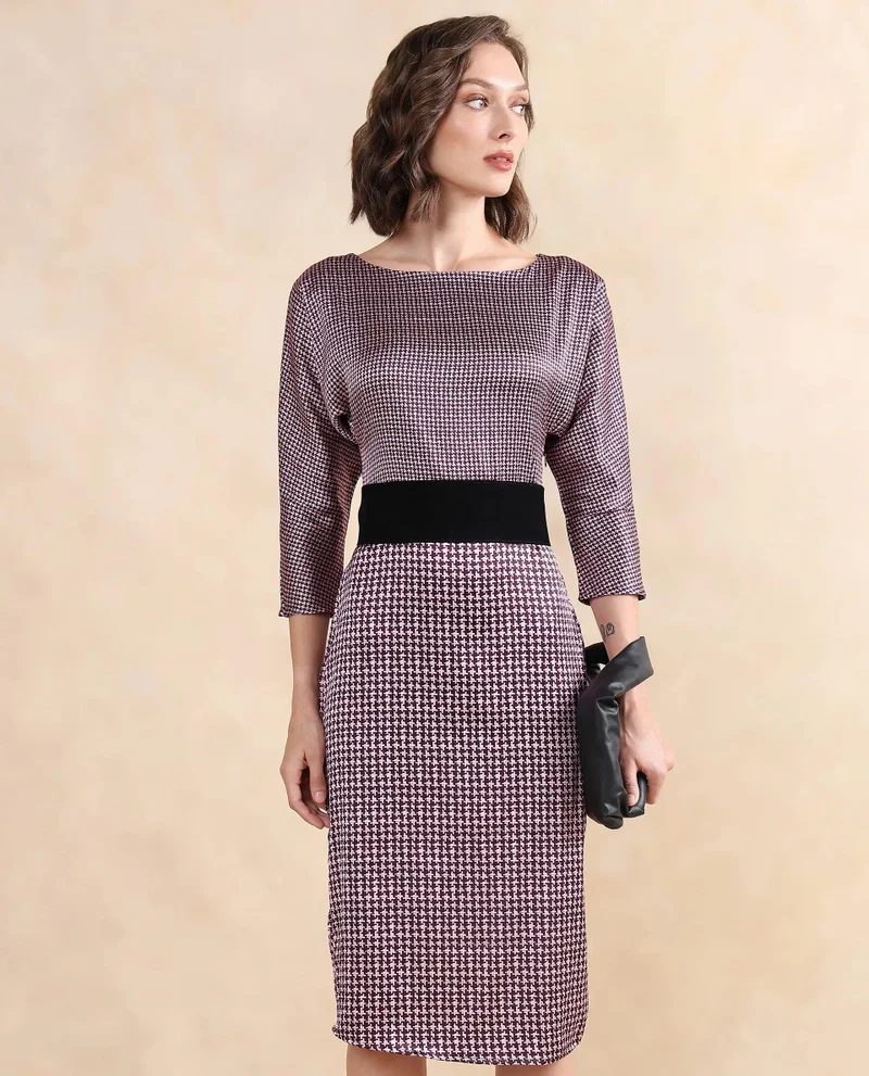 ريريزم Women's Houndstooth Printed Fitted Dress