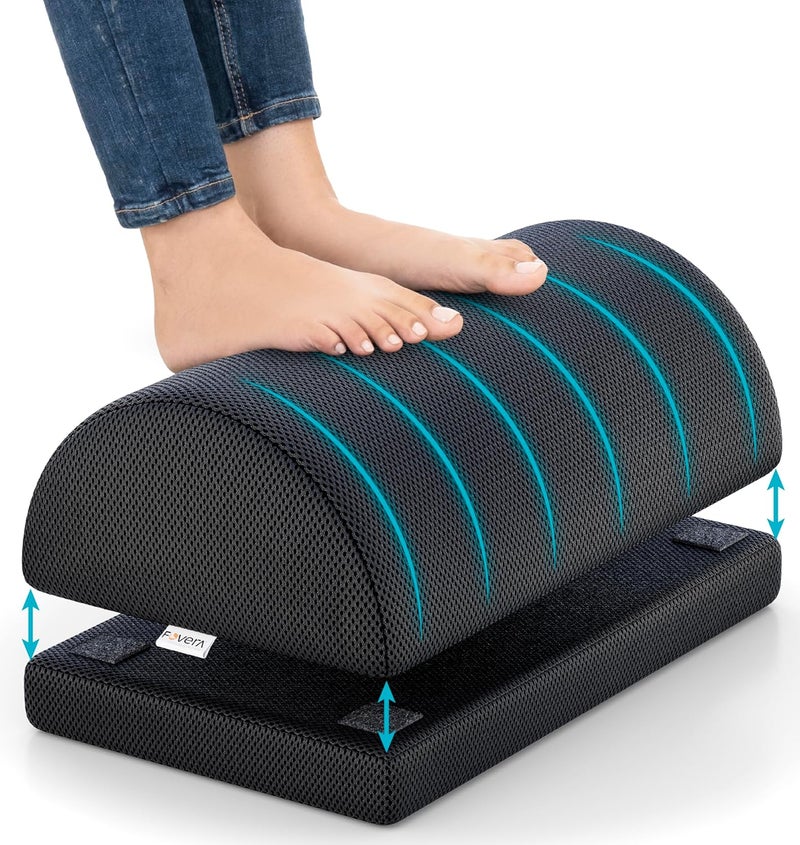 FOVERA Adjustable Under Desk Foot Rest for Office Desk Cool Gel Memory Foam Ergonomic Foot Rest Under Table Pillow for Office Home Washable Cover Mesh Black - Image 1