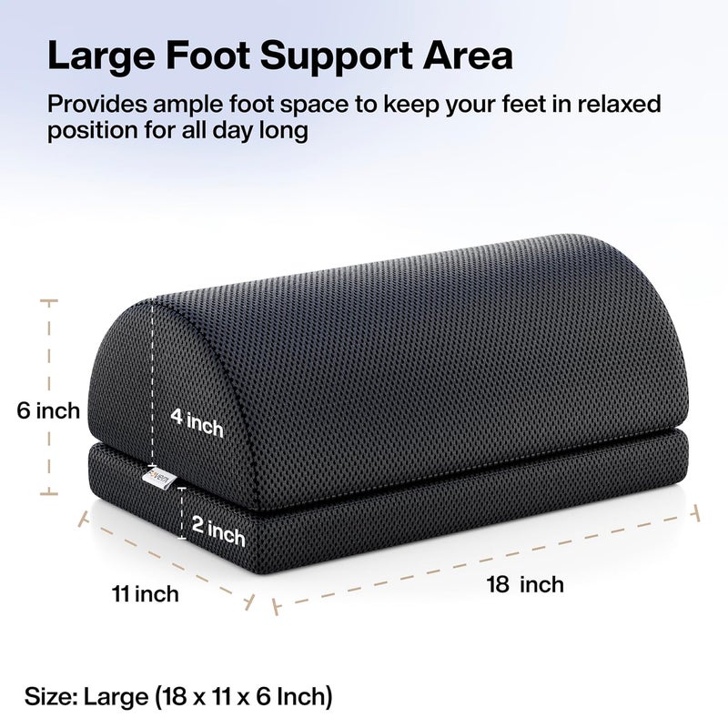 FOVERA Adjustable Under Desk Foot Rest for Office Desk Cool Gel Memory Foam Ergonomic Foot Rest Under Table Pillow for Office Home Washable Cover Mesh Black - Image 4