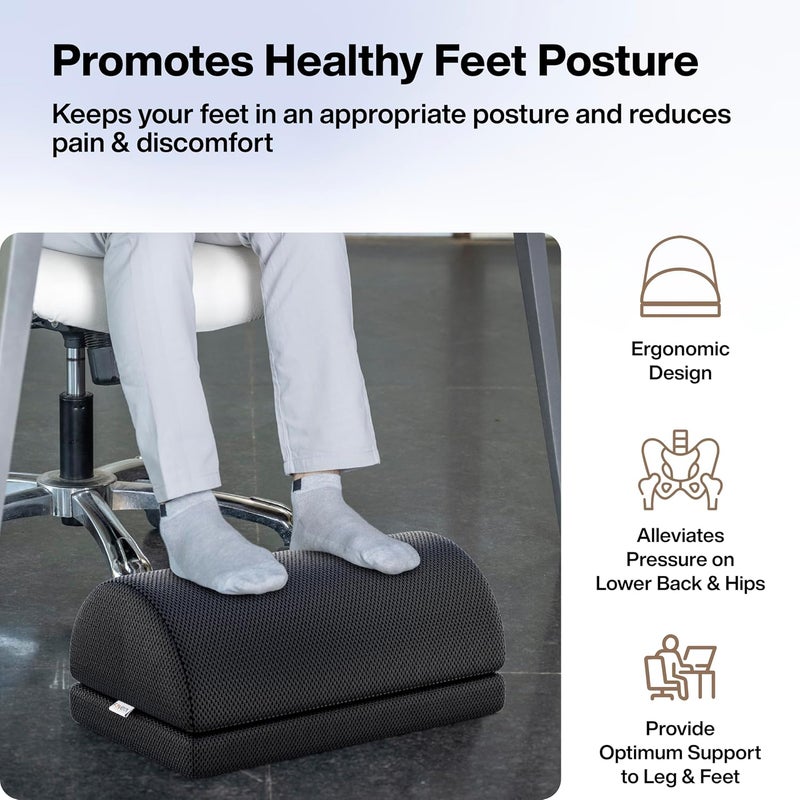FOVERA Adjustable Under Desk Foot Rest for Office Desk Cool Gel Memory Foam Ergonomic Foot Rest Under Table Pillow for Office Home Washable Cover Mesh Black - Image 2