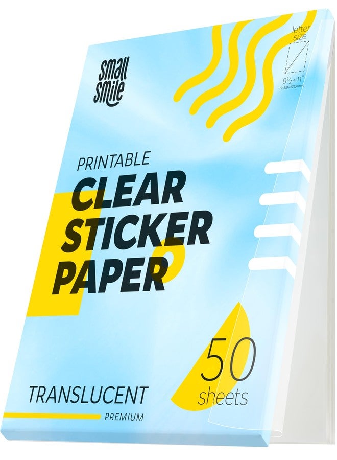 SMALL SMILE 95% Clear Sticker Paper for Inkjet Printer and Laser - 50 Sheets, 8.5x11 Transparent Sticker Paper, Printable Vinyl, Waterproof Clear Labels for DIY Stickers & Decals - Image 1
