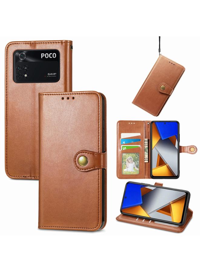 The Bros Case For Xiaomi Poco M4 Pro Retro Solid Color Buckle Leather Phone Case