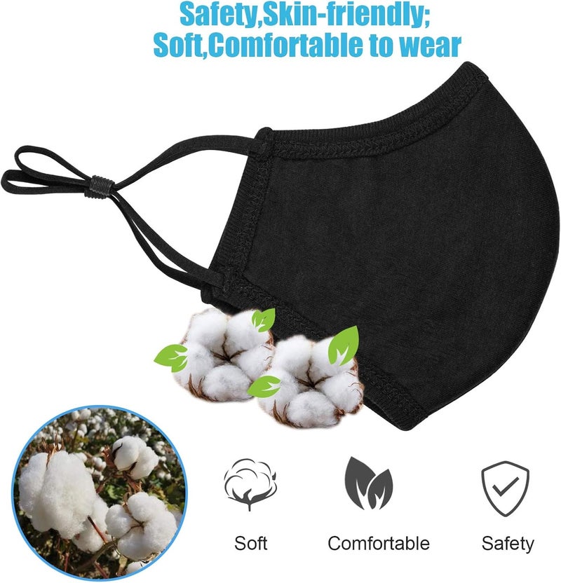comfso Kids Cloth Face Mask,Black Masks Adjustable Ear Loops,Breathable Face Masks, Cotton Travel Reusable for Petite Women Teens - Image 3