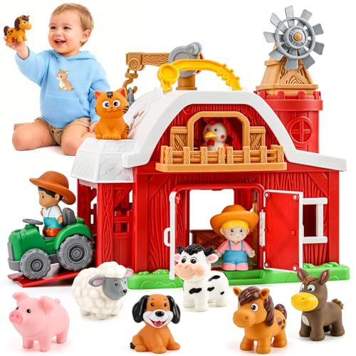 bessome 15Piece Upgraded Farm Animal Big Barn Playset Gifts for Toddlers ChristmasMontessori Learning Toys for 18 Months Olds Girls BoysPretend Animal with Tractor Birthday Easter Gifts for 2 Years - Image 1