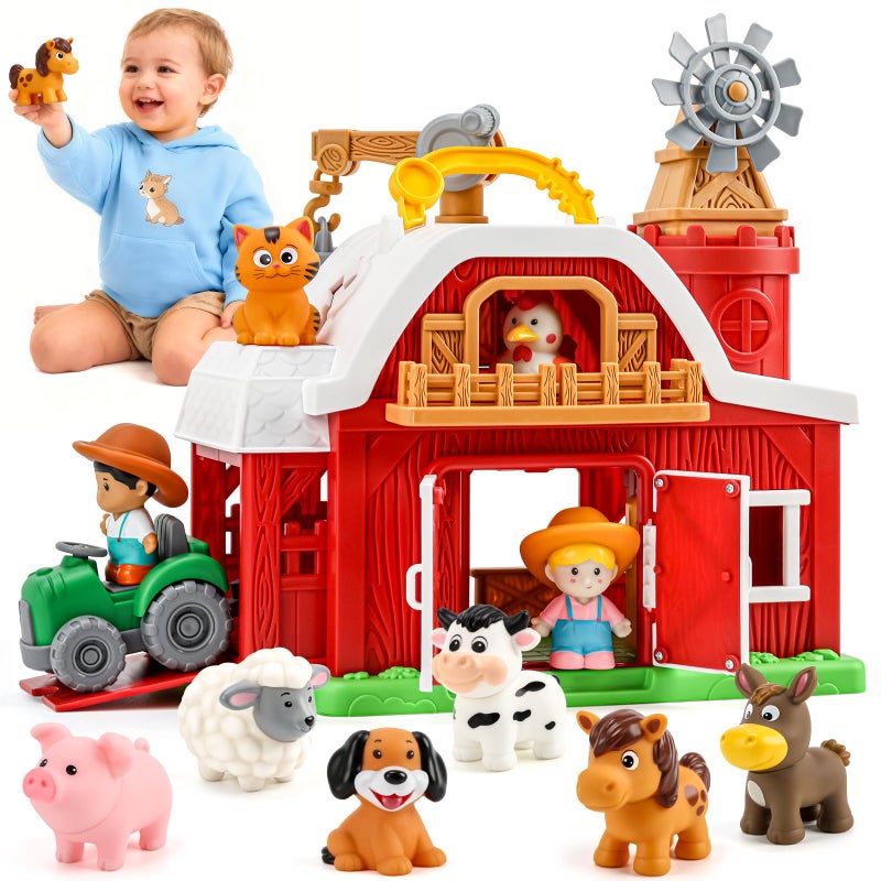 bessome 15Piece Upgraded Farm Animal Big Barn Playset Gifts for Toddlers ChristmasMontessori Learning Toys for 18 Months Olds Girls BoysPretend Animal with Tractor Birthday Easter Gifts for 2 Years - Image 3