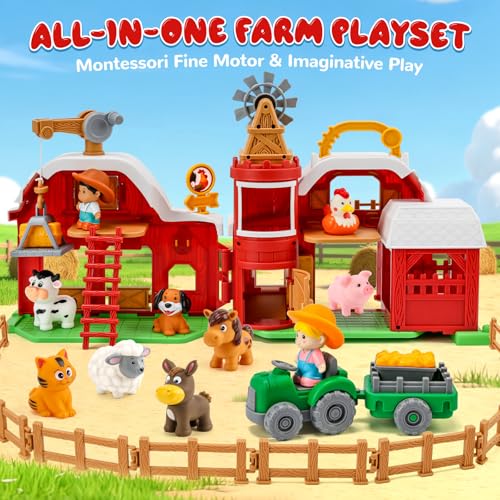 bessome 15Piece Upgraded Farm Animal Big Barn Playset Gifts for Toddlers ChristmasMontessori Learning Toys for 18 Months Olds Girls BoysPretend Animal with Tractor Birthday Easter Gifts for 2 Years - Image 5