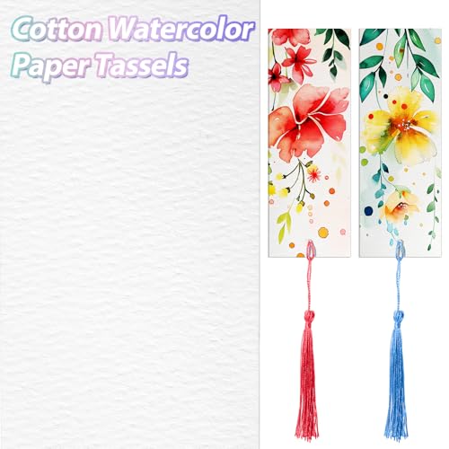 Skyygemm 100 Pcs Watercolor Paper Blank Bookmarks with Colorful Tassels DIY Book Marks Kit Cotton Watercolor Paper Bookmarks with Hole Bookmark Pad for DIY Classroom and Gifts Tags 55 x 2 Inches - Image 3