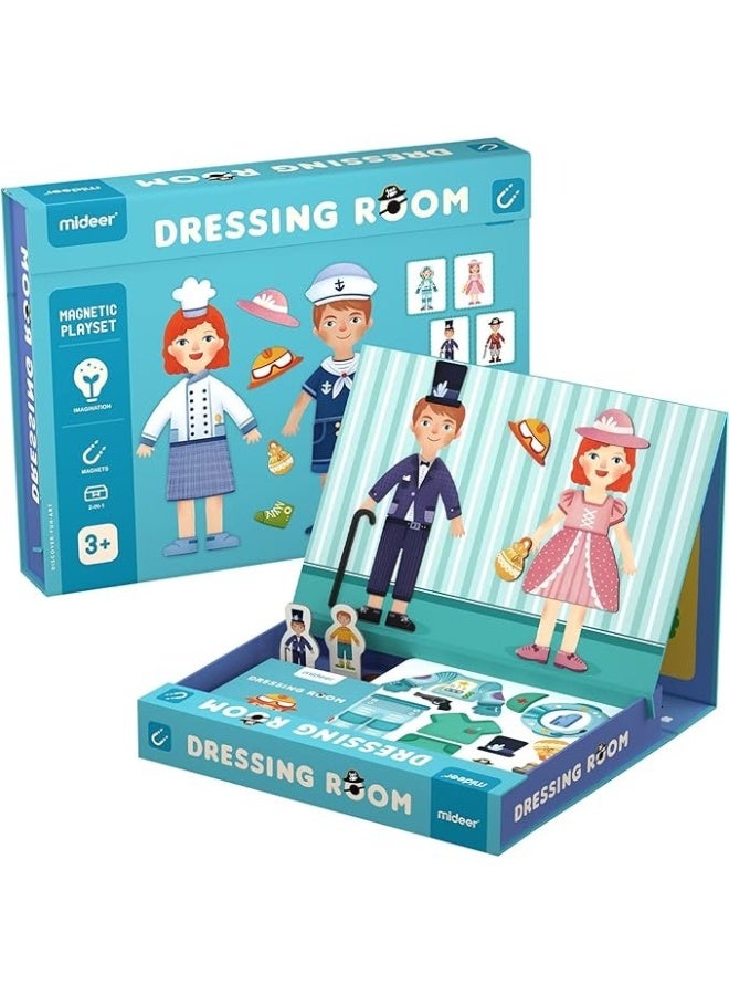 MiDeer مجموعة ميدير المغناطيسية لتزيين الملابس للأطفال – غرفة ملابس 2 في 1 لعبة لغز مغناطيسية مع 50 مغناطيس ملابس وبطاقات شخصيات، لعبة تعليمية تخيلية للسفر للأولاد والبنات من عمر 3 سنوات فما فوق - Image 1