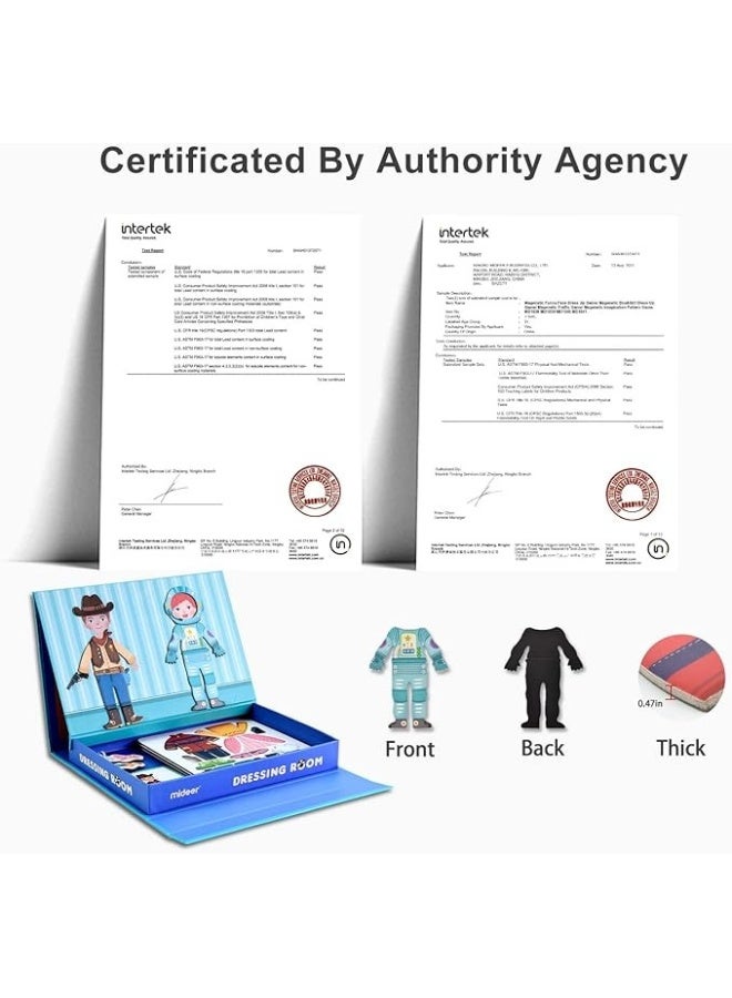 MiDeer مجموعة ميدير المغناطيسية لتزيين الملابس للأطفال – غرفة ملابس 2 في 1 لعبة لغز مغناطيسية مع 50 مغناطيس ملابس وبطاقات شخصيات، لعبة تعليمية تخيلية للسفر للأولاد والبنات من عمر 3 سنوات فما فوق - Image 4