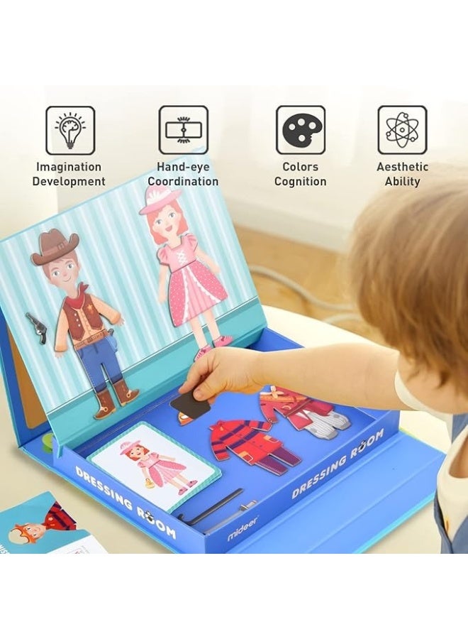 MiDeer مجموعة ميدير المغناطيسية لتزيين الملابس للأطفال – غرفة ملابس 2 في 1 لعبة لغز مغناطيسية مع 50 مغناطيس ملابس وبطاقات شخصيات، لعبة تعليمية تخيلية للسفر للأولاد والبنات من عمر 3 سنوات فما فوق - Image 5