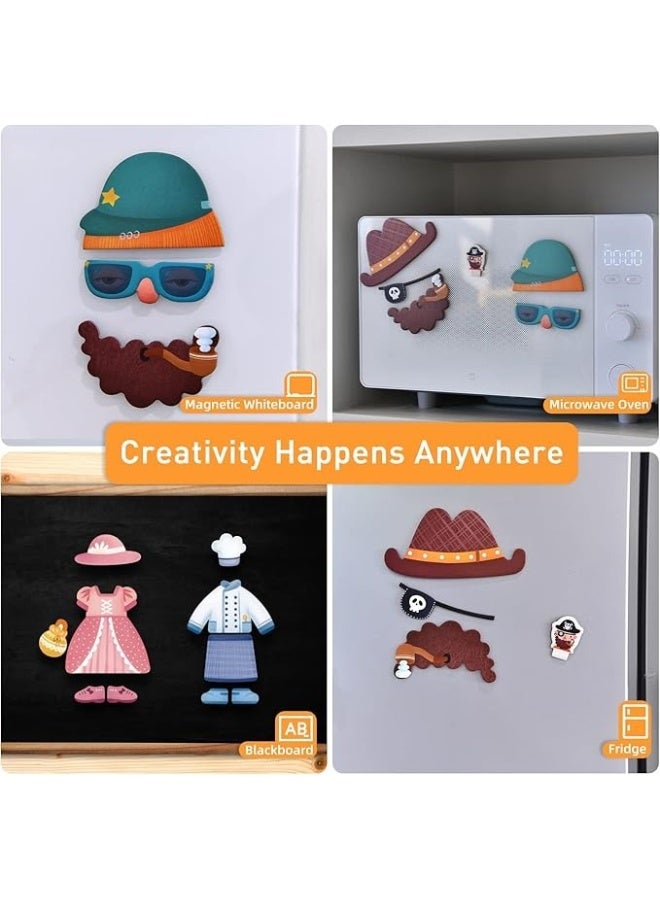 MiDeer مجموعة ميدير المغناطيسية لتزيين الملابس للأطفال – غرفة ملابس 2 في 1 لعبة لغز مغناطيسية مع 50 مغناطيس ملابس وبطاقات شخصيات، لعبة تعليمية تخيلية للسفر للأولاد والبنات من عمر 3 سنوات فما فوق - Image 3