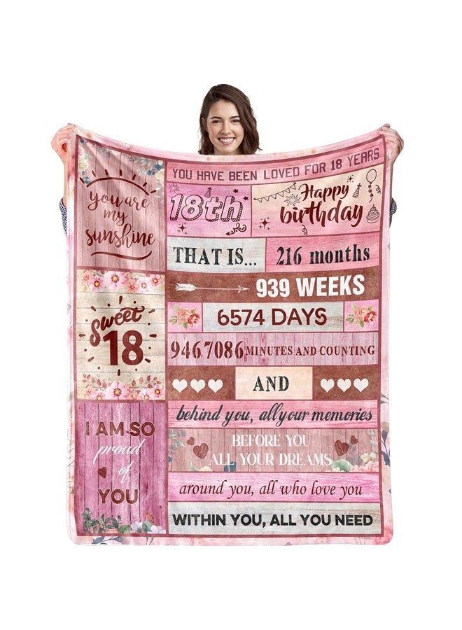 Biapian 18th Birthday Gifts for Girls, 18th Birthday Blanket for Girl 18 Year Old Girl Birthday Gift Ideas Blanket Gifts for 18 Year Old Birthday Gift for Girl Daughter Granddaughter 50"x60"  - Image 1