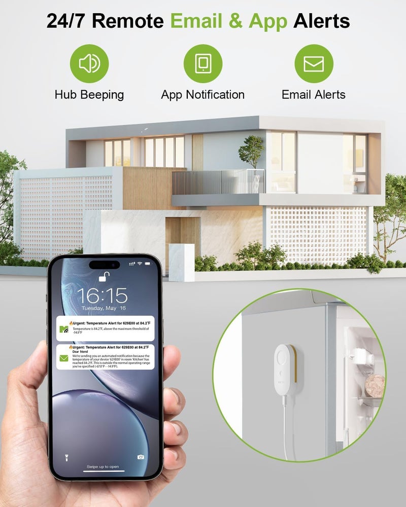 Mocreo MS1 Wireless Thermometer Freezer Alarm, Required Hub (Not Include), Email Alert, App Notification, Data Logging Export, No Subscription Fee, for Refrigerator, Freezer, Hot Tub - Image 5