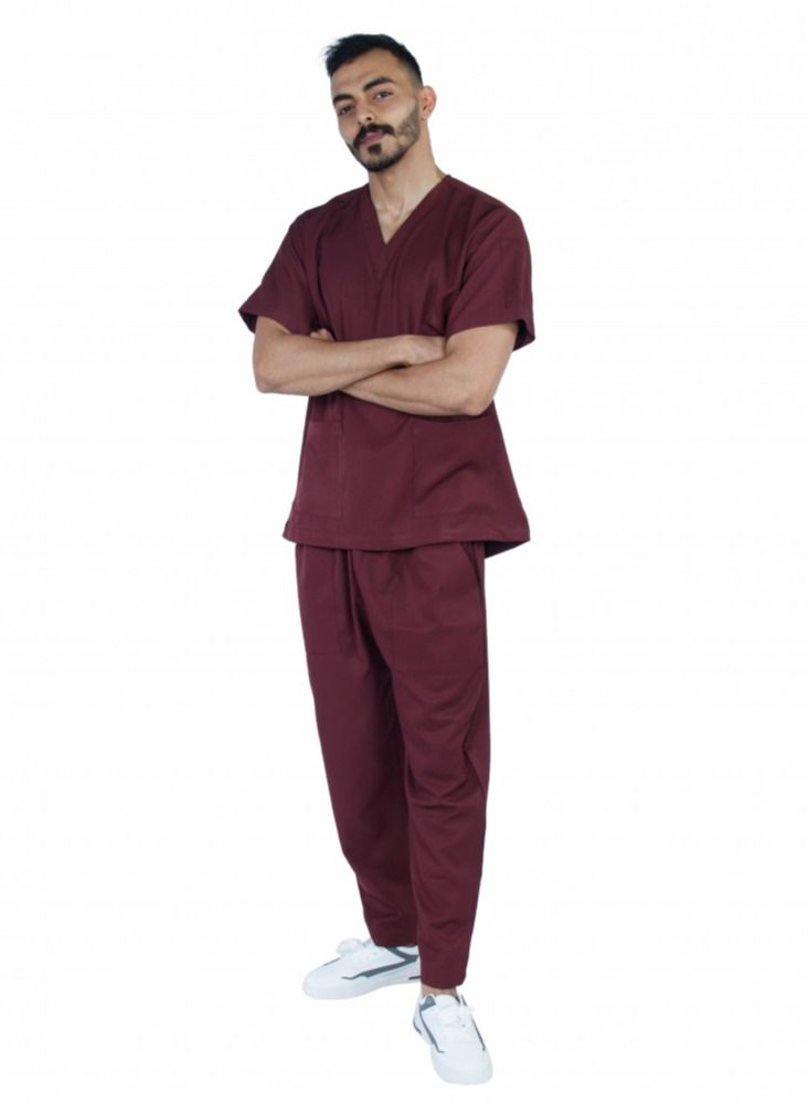 Kenzi medical scrub set for unisex burgundy 1 - Image 1