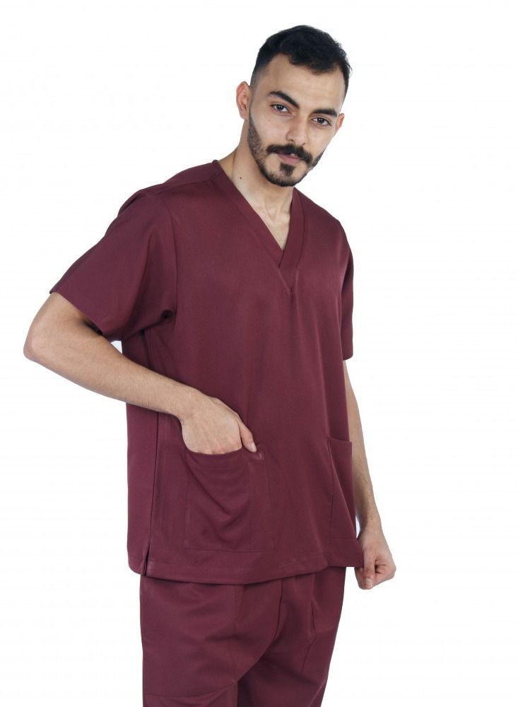 Kenzi medical scrub set for unisex burgundy 1 - Image 2