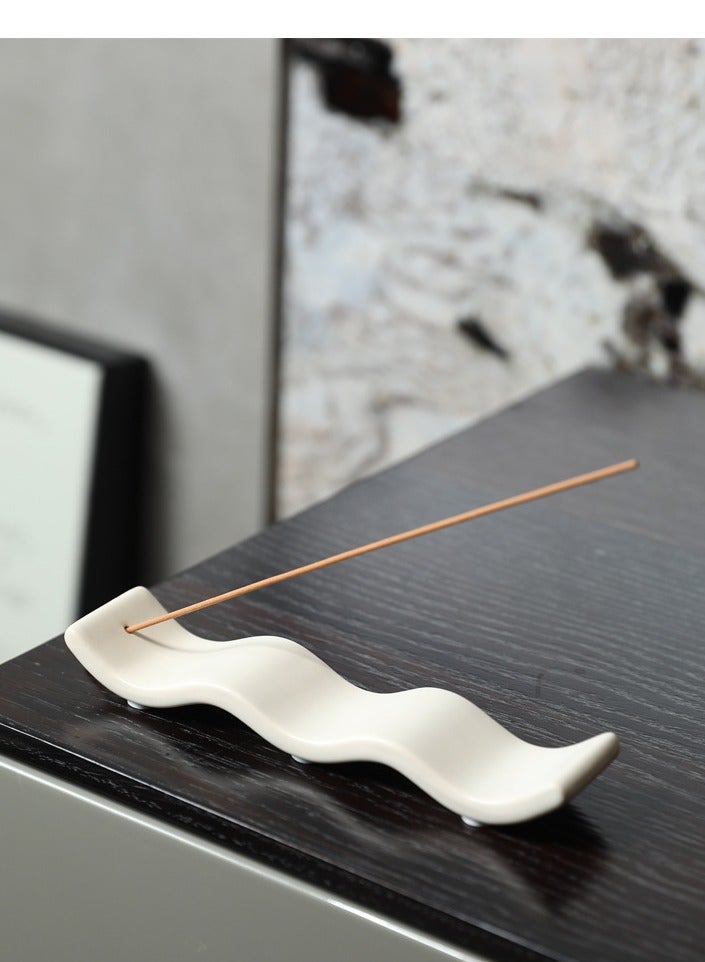 Small Glossy Ceramic Incense Holder – Compact Aromatherapy Stick Holder for Meditation, Yoga, and Home Decor (Ivory)  - Image 1