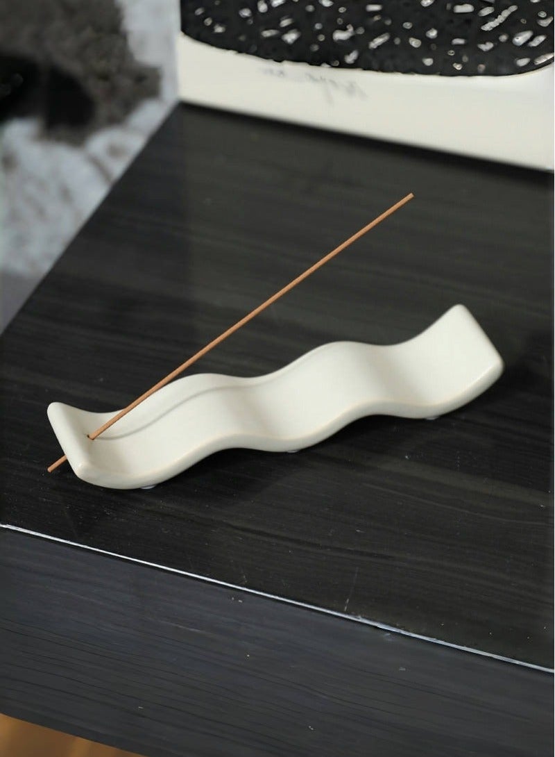 Small Glossy Ceramic Incense Holder – Compact Aromatherapy Stick Holder for Meditation, Yoga, and Home Decor (Ivory)  - Image 2