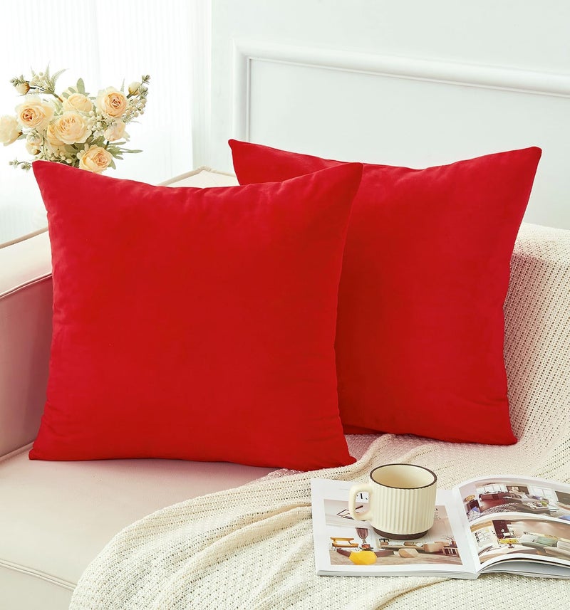 GriNeed مجموعة من 2 أغطية وسائد عيد الميلاد الحمراء مقاس 20x20 بوصة أغطية وسائد زينة ديكورية، أغطية وسائد مخملية للأريكة والكنبة والسرير، ديكور بوهو للمنزل، أغطية وسائد ناعمة حديثة - Image 5