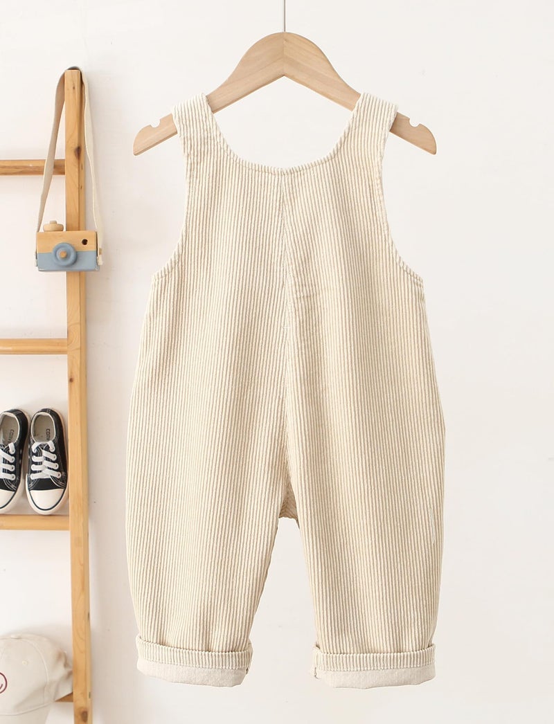 Happy Cherry Baby Corduroy Bib Pants Fall Spring Printed Overalls Warm One Piece Suspender Jumpsuit Cotton Button Sleeveless Romper White 18 Months - Image 2