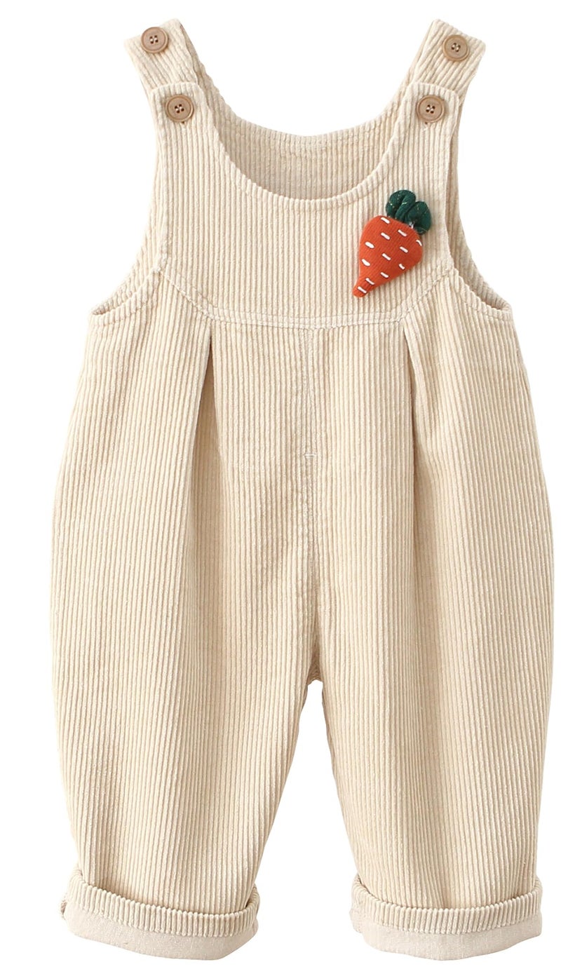 Happy Cherry Baby Corduroy Bib Pants Fall Spring Printed Overalls Warm One Piece Suspender Jumpsuit Cotton Button Sleeveless Romper White 18 Months - Image 1