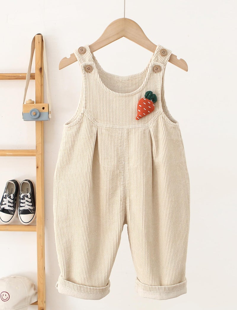 Happy Cherry Baby Corduroy Bib Pants Fall Spring Printed Overalls Warm One Piece Suspender Jumpsuit Cotton Button Sleeveless Romper White 18 Months - Image 3