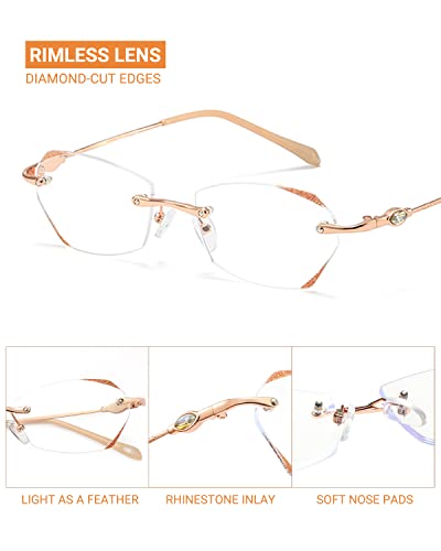 TERAISE Frameless Reading Glasses For Women With Blue Light Blocking,Fashion Diamond Cutting Rimless Eyeglasses - Image 4
