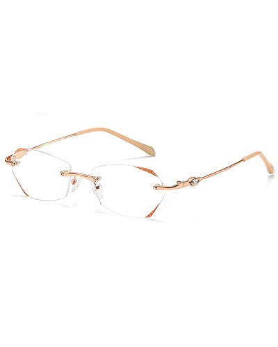 TERAISE Frameless Reading Glasses For Women With Blue Light Blocking,Fashion Diamond Cutting Rimless Eyeglasses - Image 1