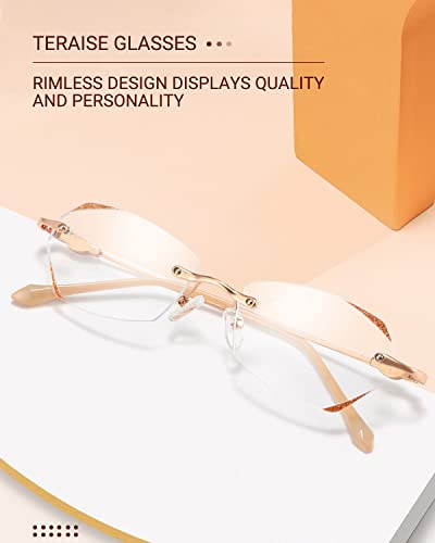 TERAISE Frameless Reading Glasses For Women With Blue Light Blocking,Fashion Diamond Cutting Rimless Eyeglasses - Image 2