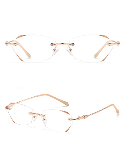 TERAISE Frameless Reading Glasses For Women With Blue Light Blocking,Fashion Diamond Cutting Rimless Eyeglasses - Image 3