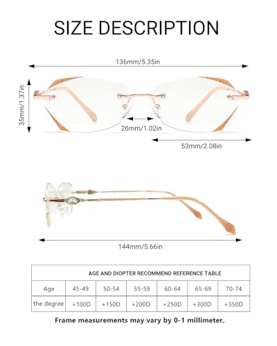 TERAISE Frameless Reading Glasses For Women With Blue Light Blocking,Fashion Diamond Cutting Rimless Eyeglasses - Image 5