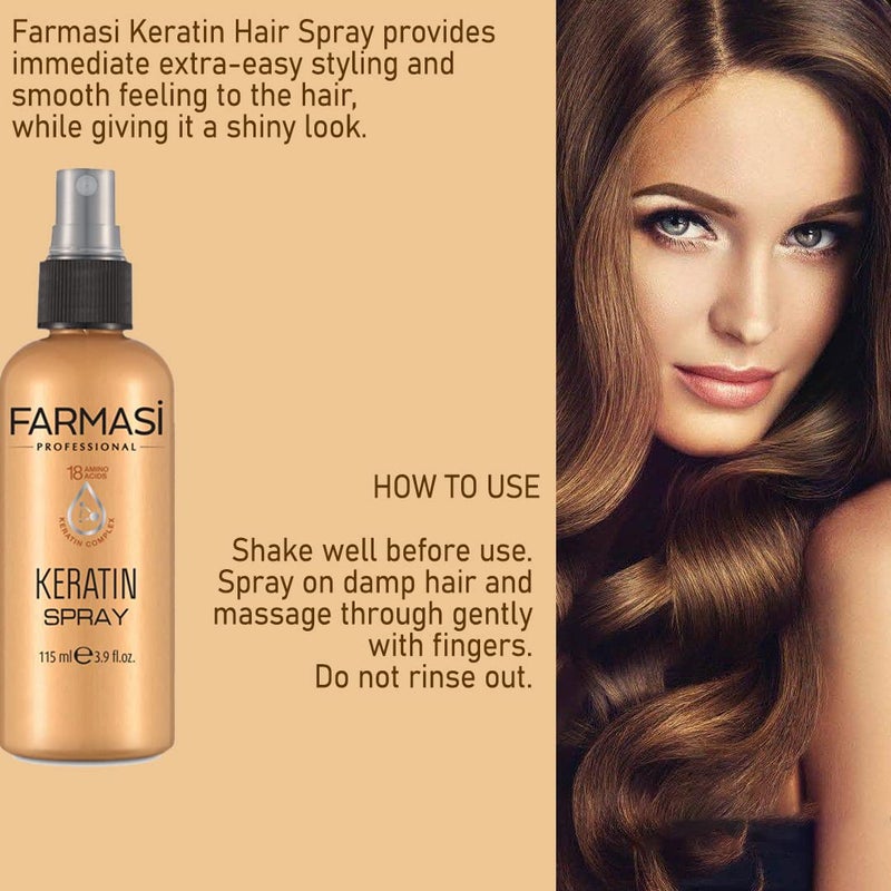 FARMASI Keratin Hair Spray, Thickening Spray for Repair & Shine, Volume, Styling Rejuvinating Formula For Damaged Hair, 3.9 fl. oz - Image 3