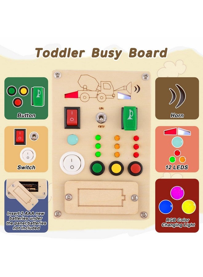 Falecha Busy Board Montessori Toys for 1 Year Old Led Button Push Toys Light Switch Preschool Learning Wooden Sensory for Toddlers 1-3 Baby Gifts Travel Fidget Toy (Vehicle Theme Light Toy) - Image 3