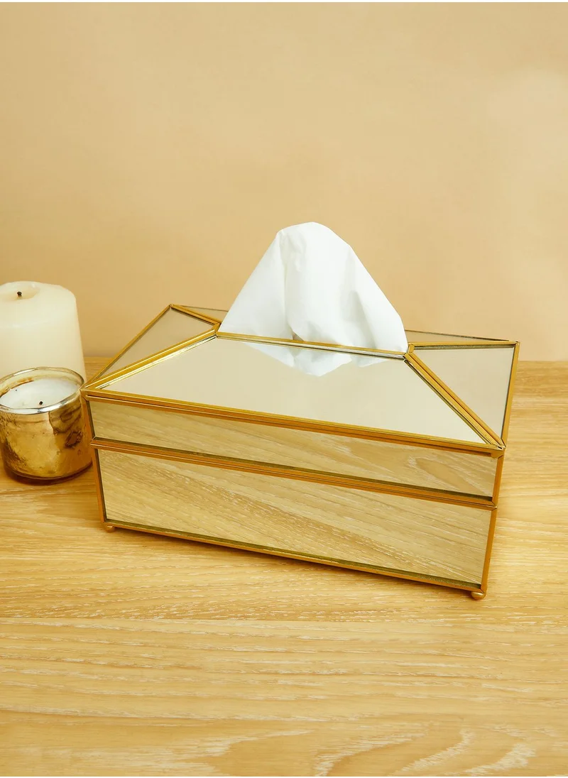 Aish Mirror Finish Tissue Box With Gold Rim